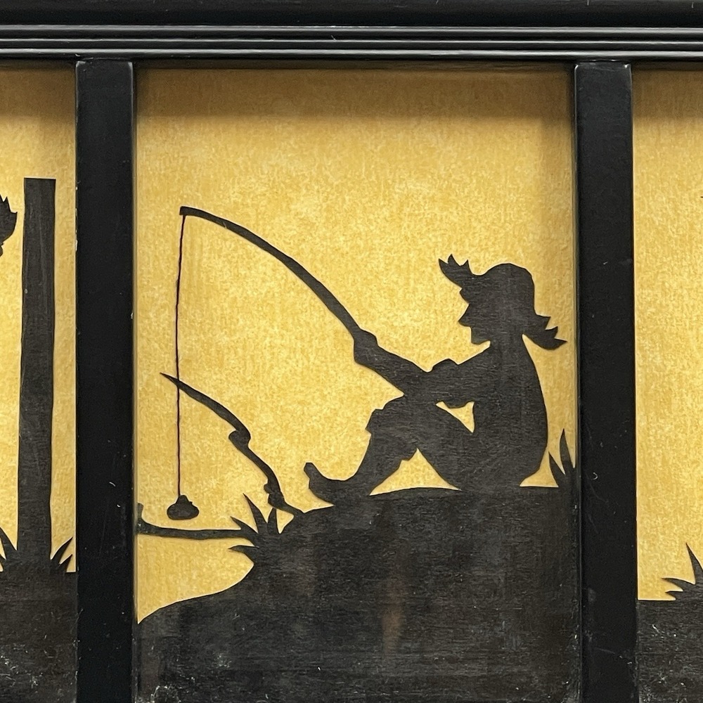Vintage Silhouette Wall Art Framed Shadowbox Fishing Boy‎ Country Cottage Decor - Picture 3 of 7